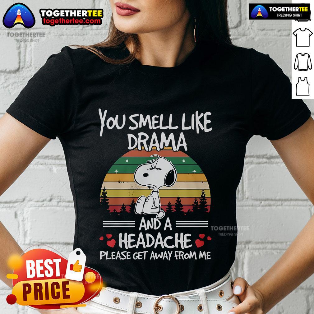 Premium Snoopy You Smell Like Drama And A Headache Vintage Sunset T-Shirt - Image 3