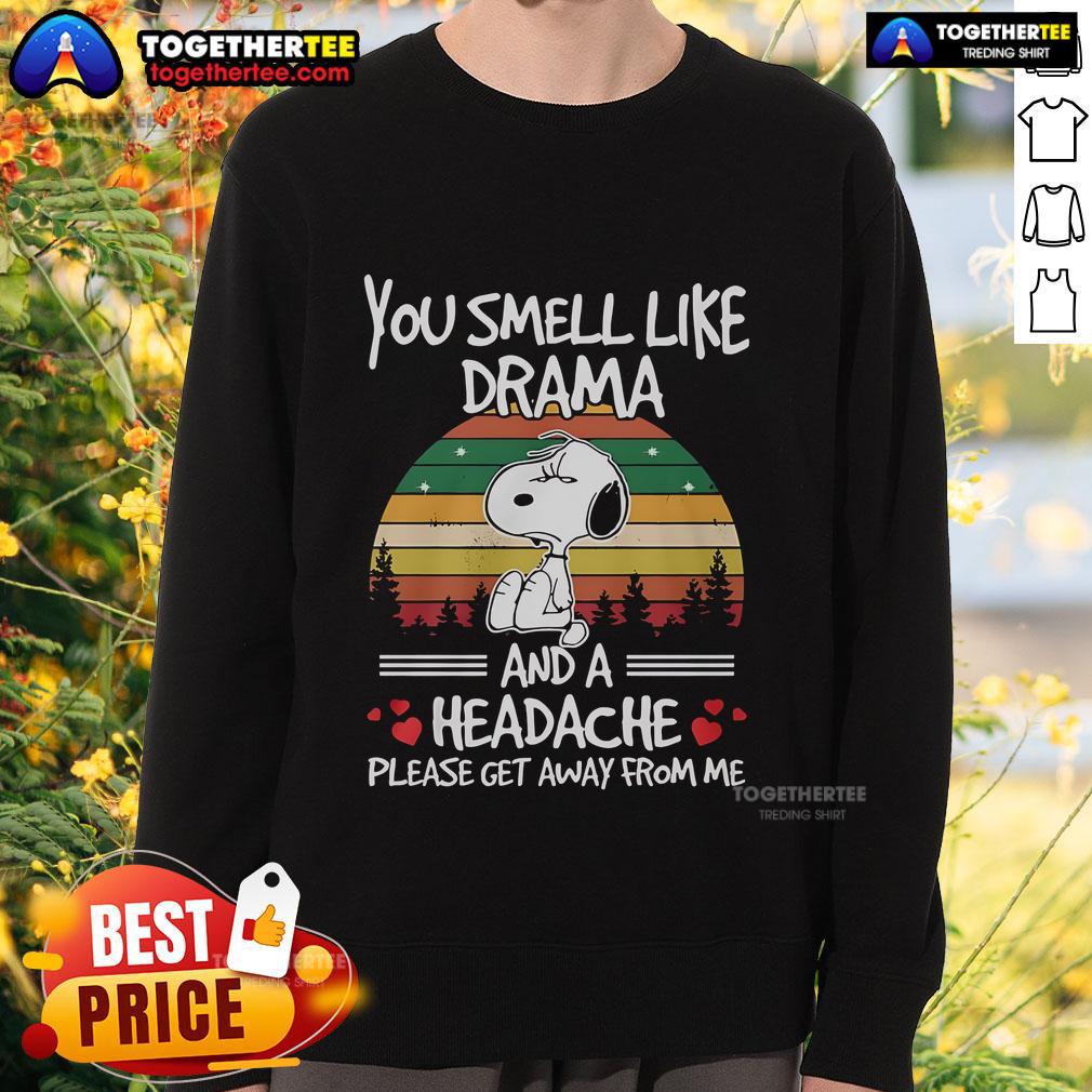 Premium Snoopy You Smell Like Drama And A Headache Vintage Sunset T-Shirt - Image 5