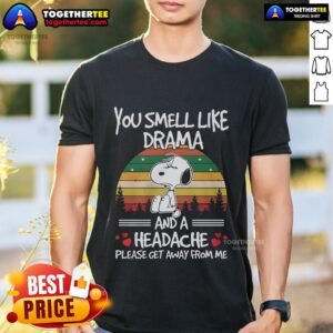 Premium Snoopy You Smell Like Drama And A Headache Vintage Sunset T-Shirt