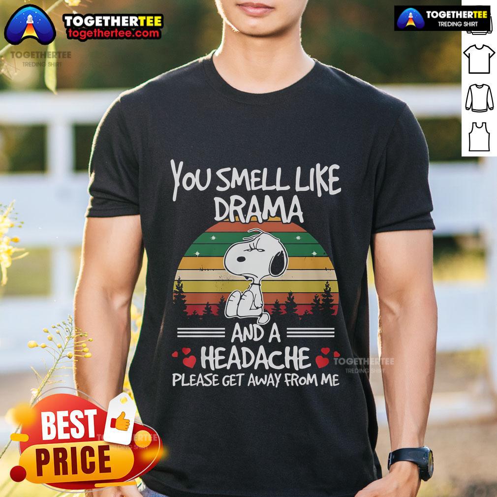Premium Snoopy You Smell Like Drama And A Headache Vintage Sunset T-Shirt