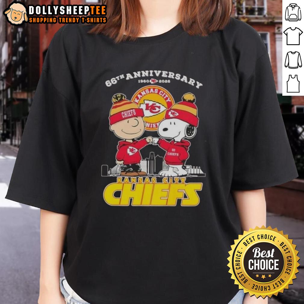 Official Charlie Brown X Snoopy 66th Anniversary 1960 2026 Kansas City Chiefs Skyline T-Shirt - Image 3