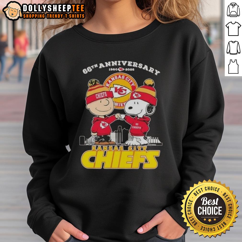 Official Charlie Brown X Snoopy 66th Anniversary 1960 2026 Kansas City Chiefs Skyline T-Shirt - Image 5