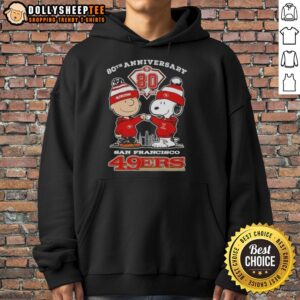Alternative view of Official Charlie Brown X Snoopy 80th Anniversary 1946 2026 San Francisco 49ers Skyline T-Shirt