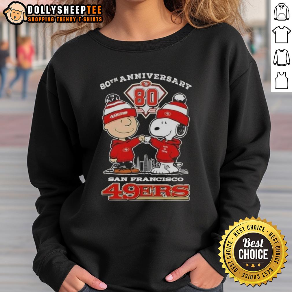 Official Charlie Brown X Snoopy 80th Anniversary 1946 2026 San Francisco 49ers Skyline T-Shirt - Image 5