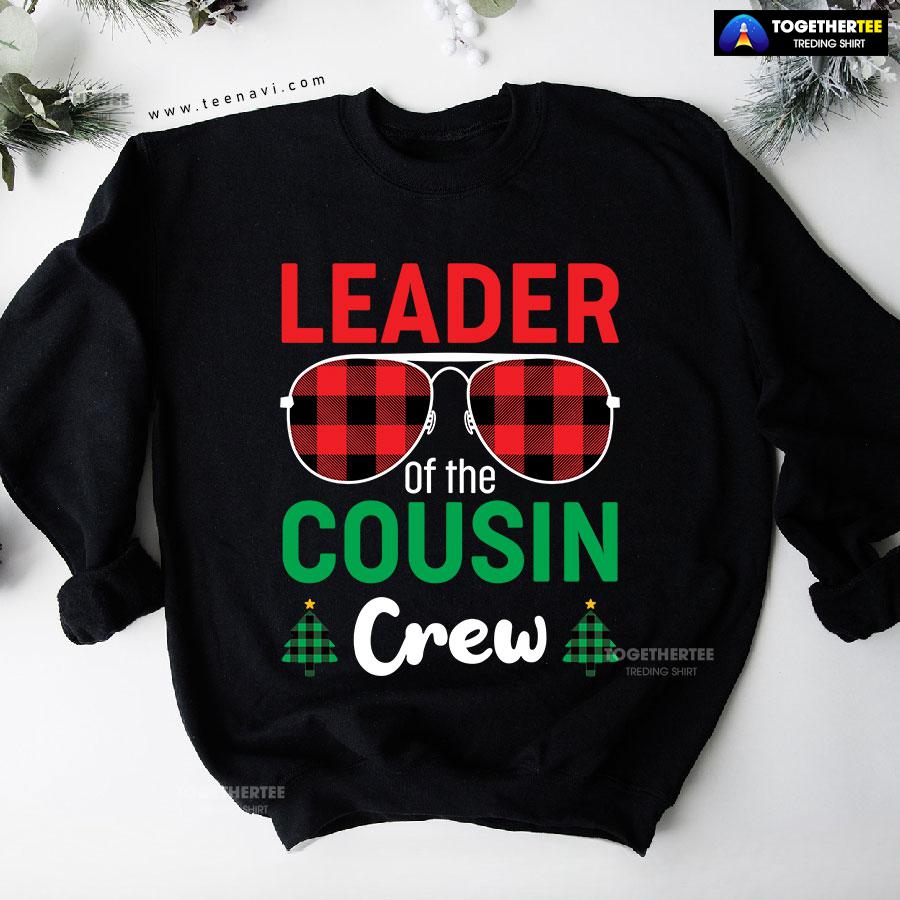 Leader Of The Cousin Crew Buffalo Plaid Sunglasses Christmas Tree Sweatshirt