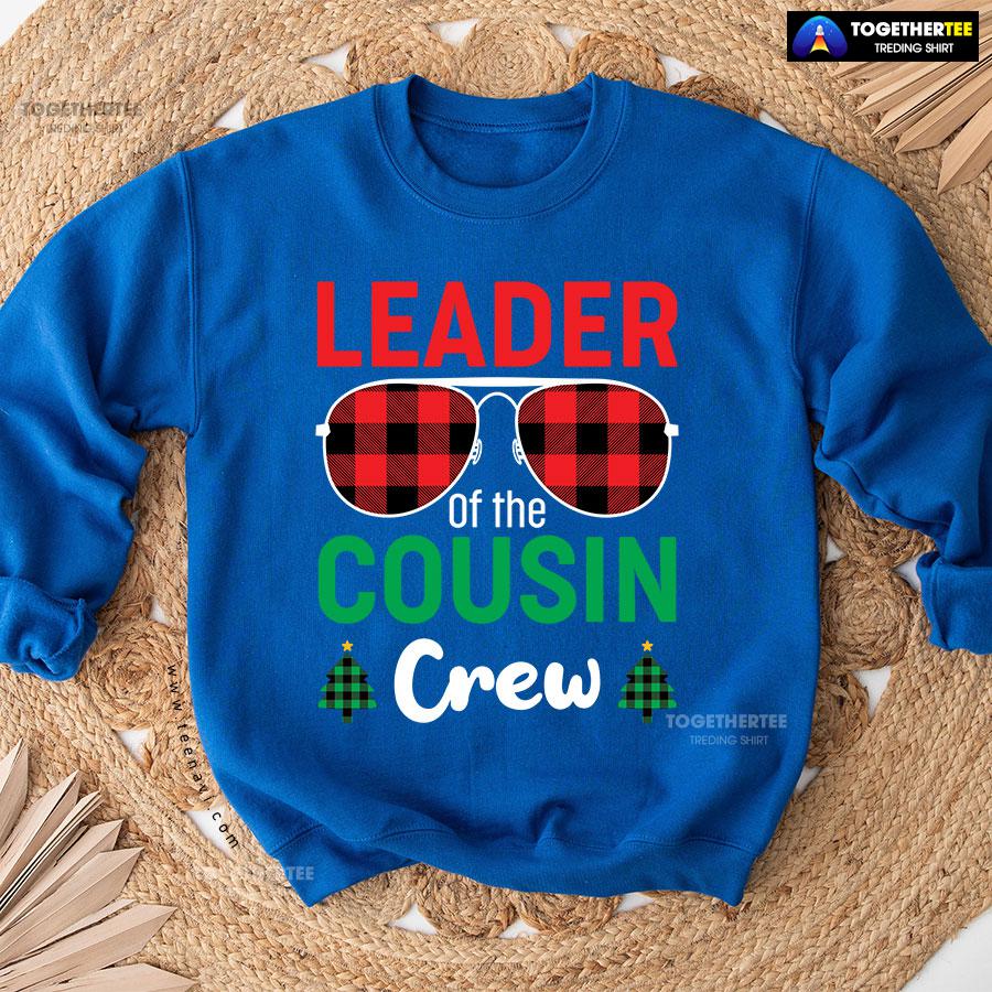 Leader Of The Cousin Crew Buffalo Plaid Sunglasses Christmas Tree Sweatshirt - Image 10
