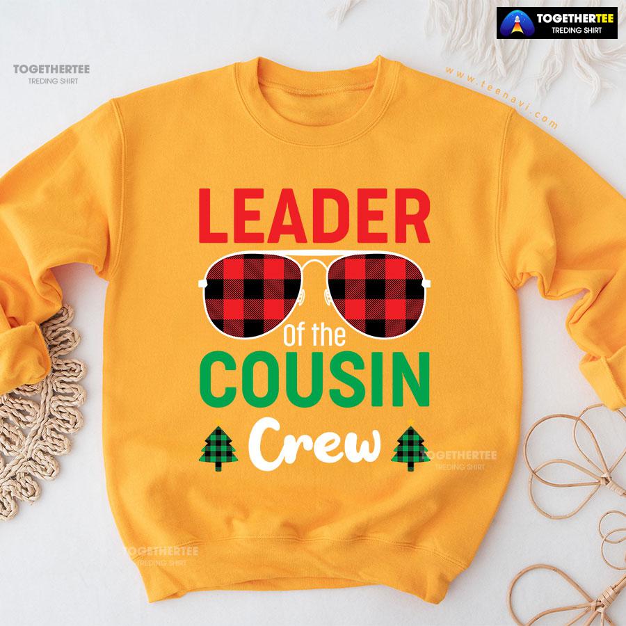 Leader Of The Cousin Crew Buffalo Plaid Sunglasses Christmas Tree Sweatshirt - Image 11