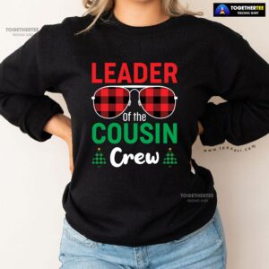 Alternative view of Leader Of The Cousin Crew Buffalo Plaid Sunglasses Christmas Tree Sweatshirt