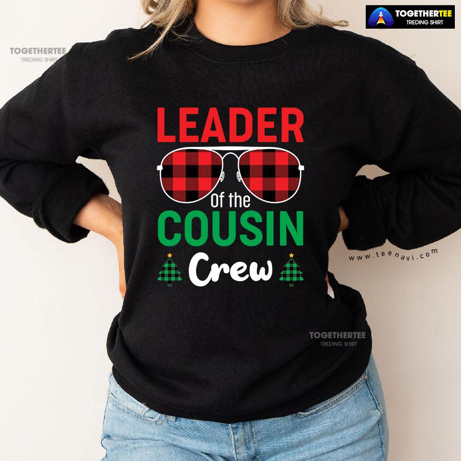 Leader Of The Cousin Crew Buffalo Plaid Sunglasses Christmas Tree Sweatshirt - Image 2