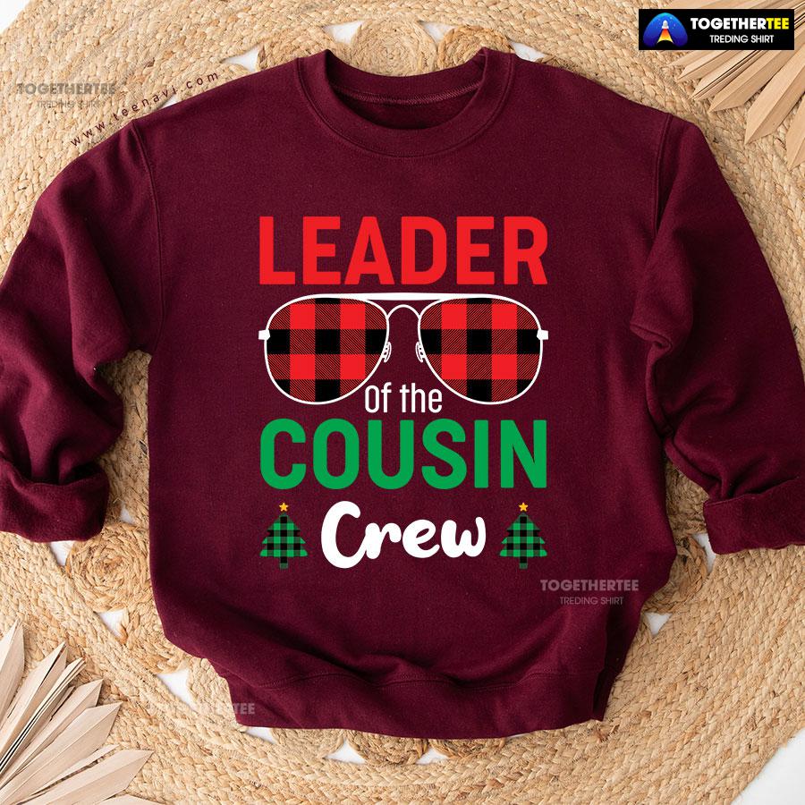 Leader Of The Cousin Crew Buffalo Plaid Sunglasses Christmas Tree Sweatshirt - Image 6