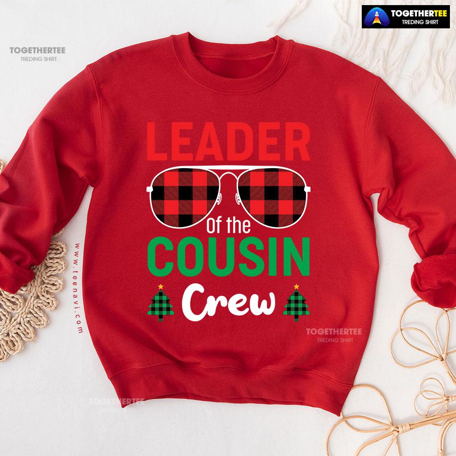 Leader Of The Cousin Crew Buffalo Plaid Sunglasses Christmas Tree Sweatshirt - Image 8