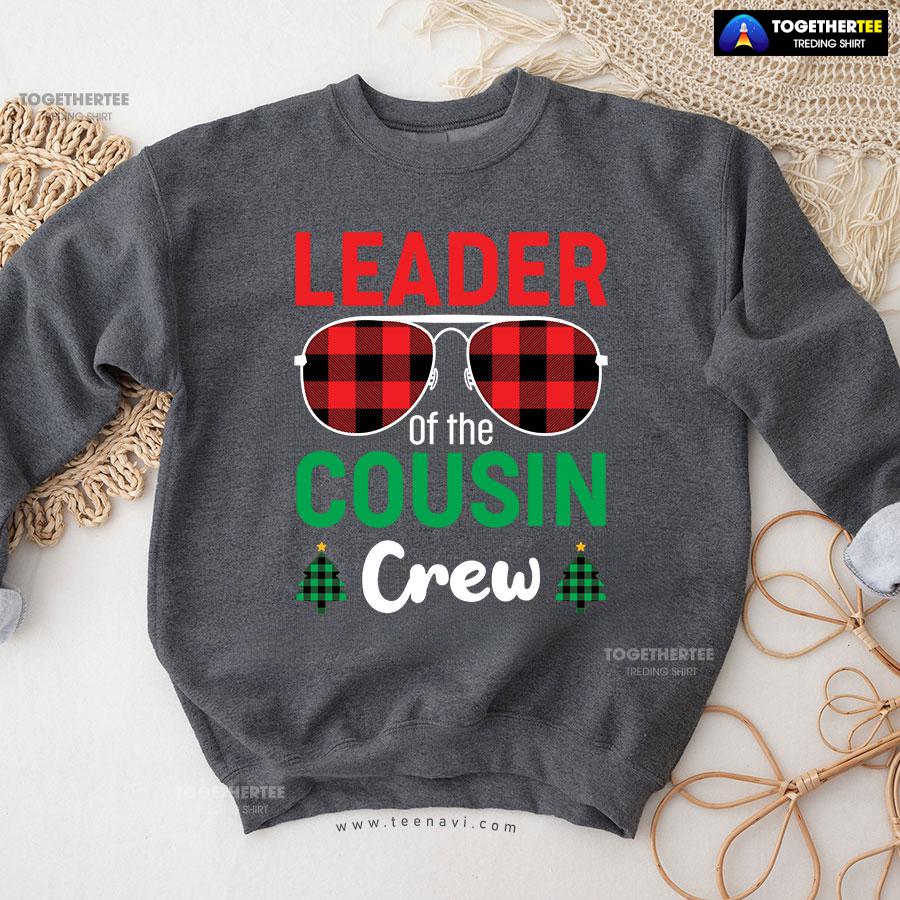 Leader Of The Cousin Crew Buffalo Plaid Sunglasses Christmas Tree Sweatshirt - Image 9