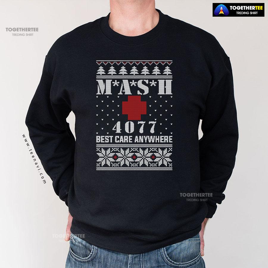 M*A*S*H 4077 Best Care Anywhere Ugly Christmas Sweatshirt - Image 3