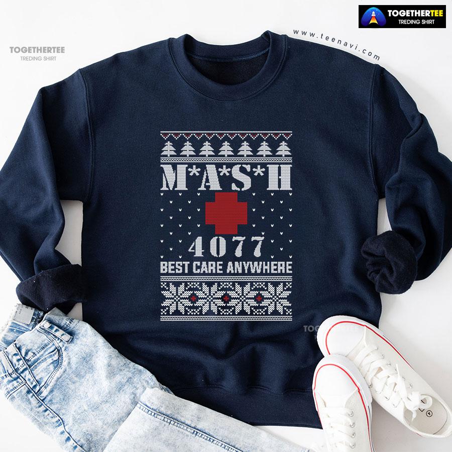 M*A*S*H 4077 Best Care Anywhere Ugly Christmas Sweatshirt - Image 4
