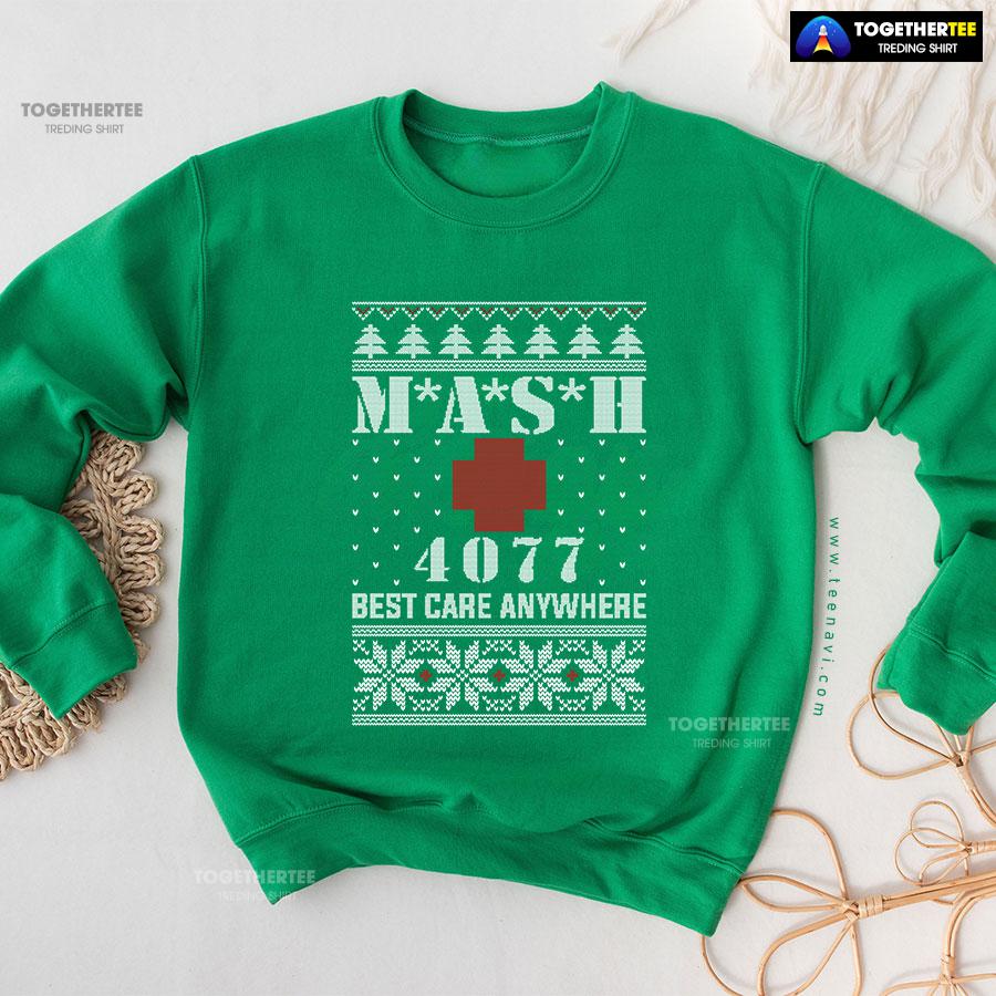 M*A*S*H 4077 Best Care Anywhere Ugly Christmas Sweatshirt - Image 7