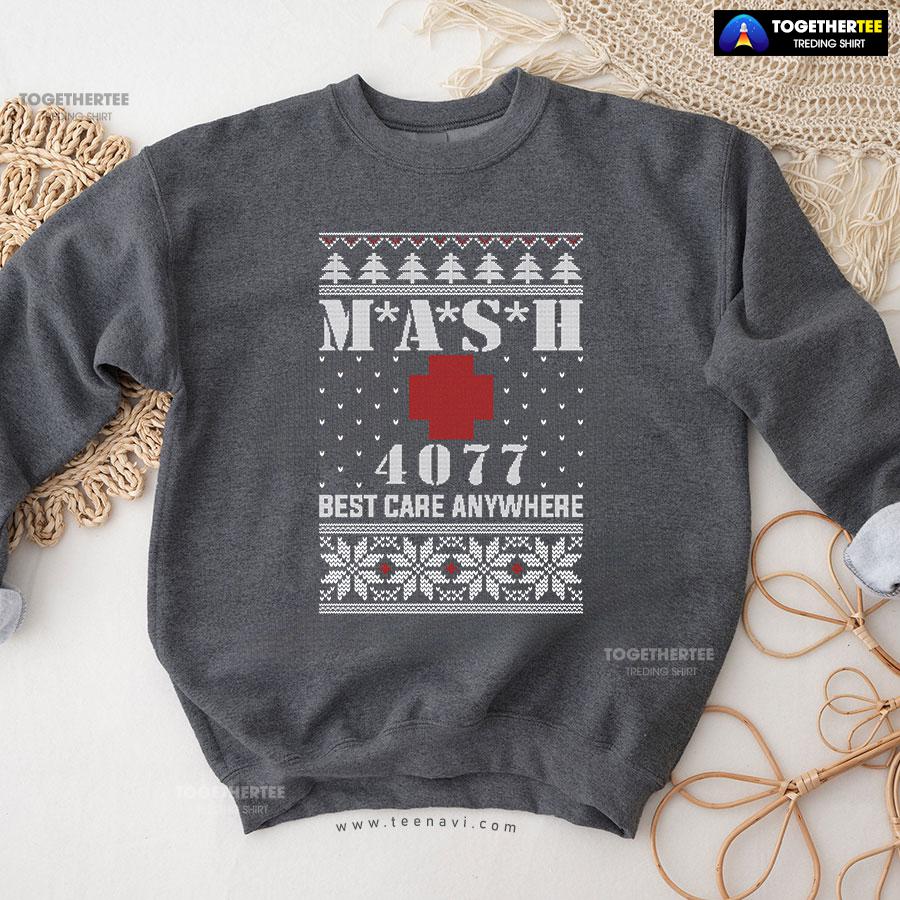 M*A*S*H 4077 Best Care Anywhere Ugly Christmas Sweatshirt - Image 9