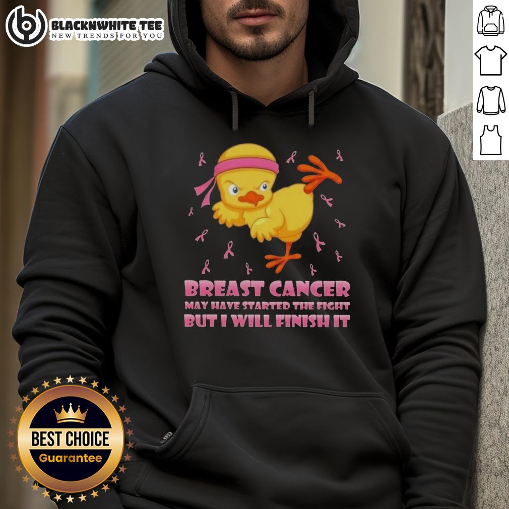 Official Cartoon Chick Karate Kick Breast Cancer May Have Started The Fight But I Will Finish It T-Shirt - Image 2