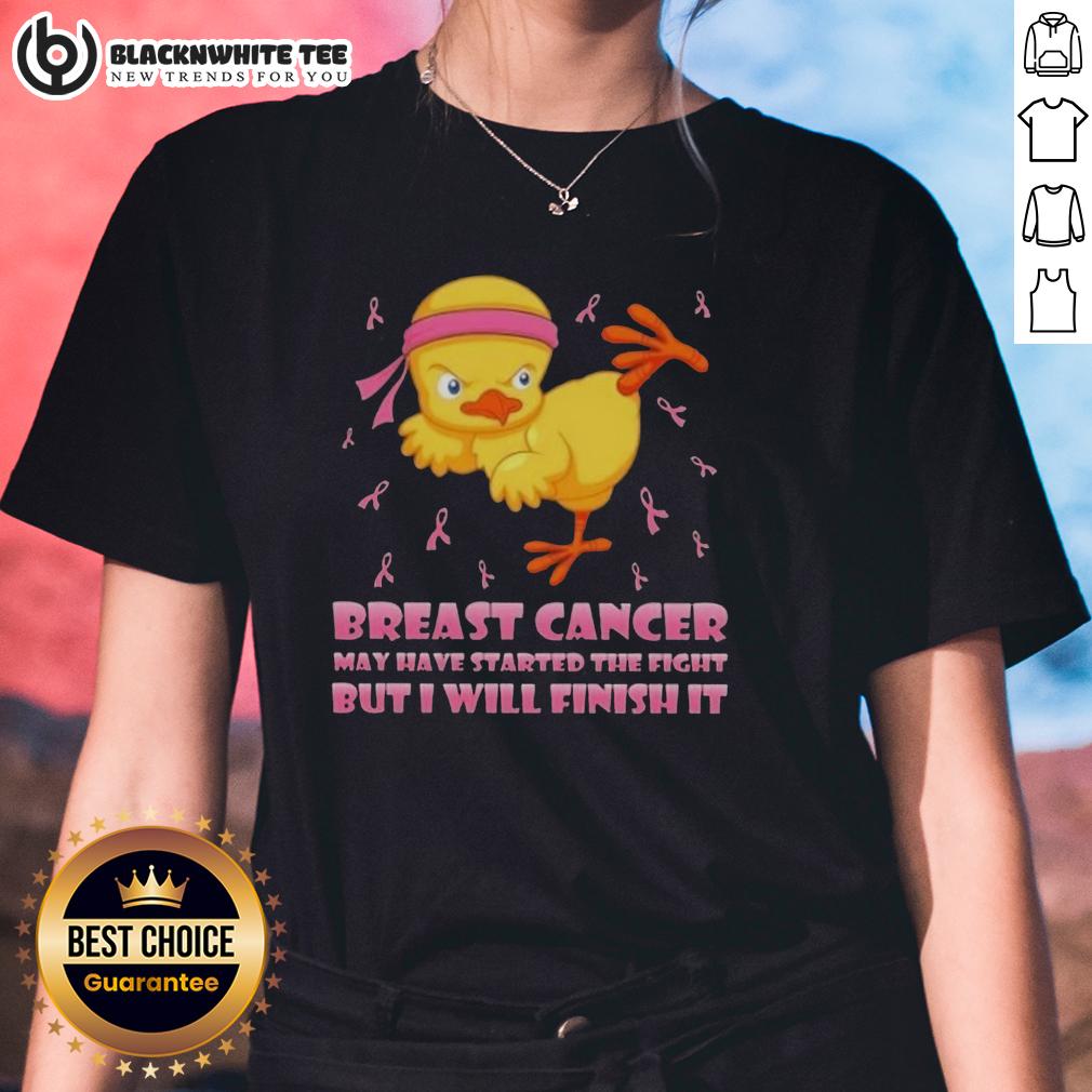 Official Cartoon Chick Karate Kick Breast Cancer May Have Started The Fight But I Will Finish It T-Shirt - Image 3