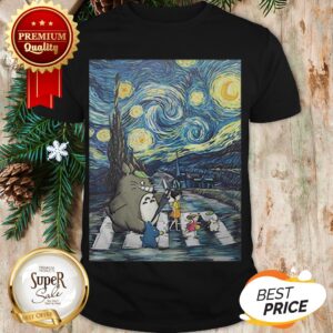 Studio Ghibli Friends And Starry Night Abbey Road Van Gogh Shirt