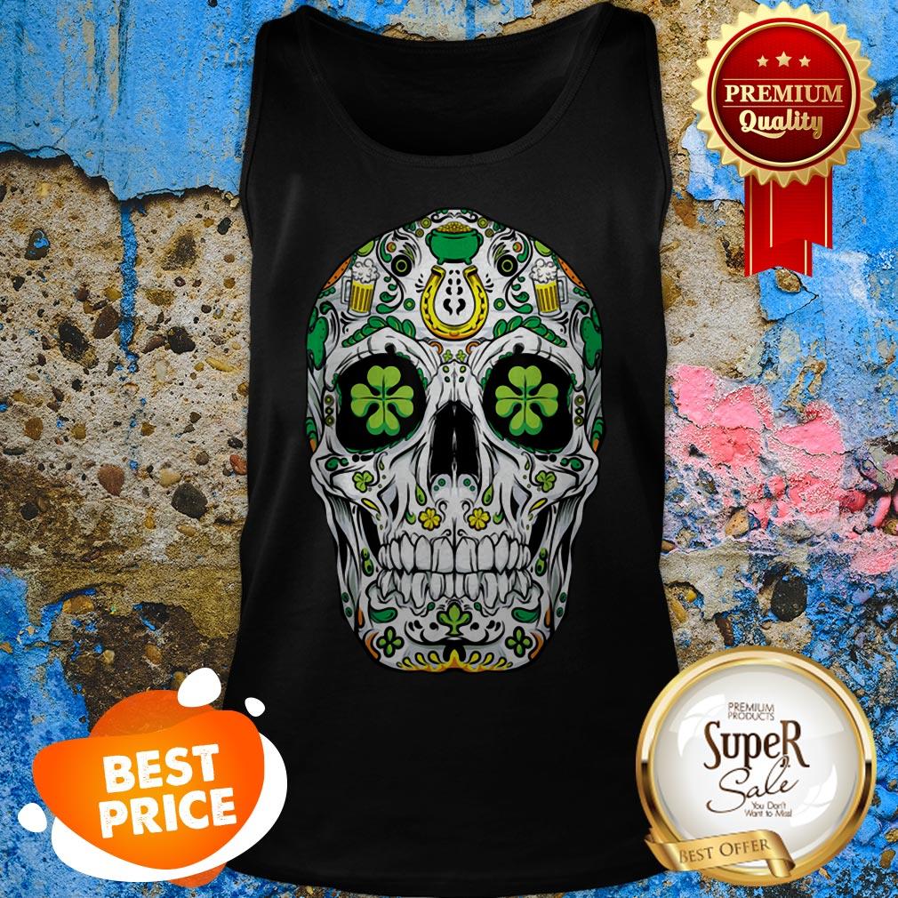 Nice Beautiful Sugar Skull St Patricks Day Of The Dead Women Shamrock Gifts Shirt - Image 2