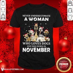 Happy Never Underestimate A Woman Who Loves Dogs And Was Born In November Shirt