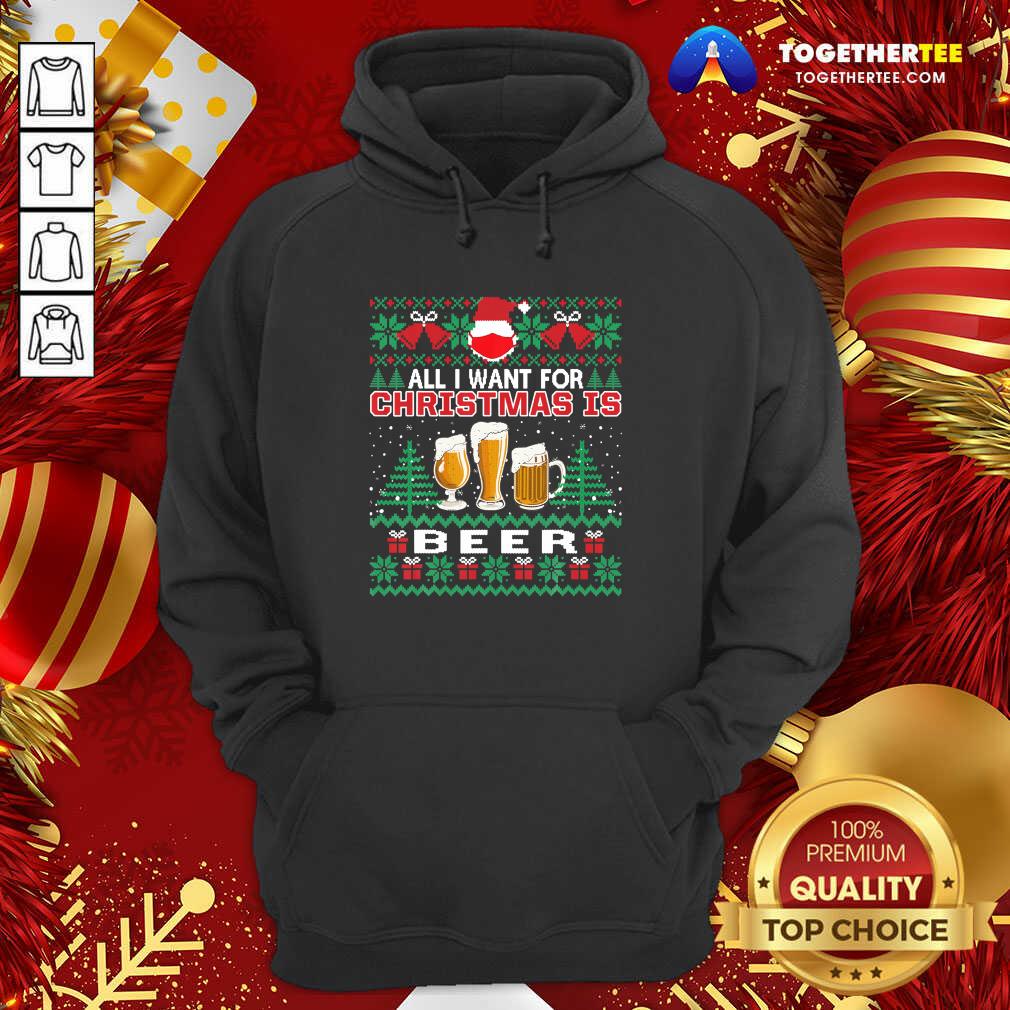Top Santa Face Mask All I Want For Christmas Is Beer Funny Ugly Shirt - Image 5