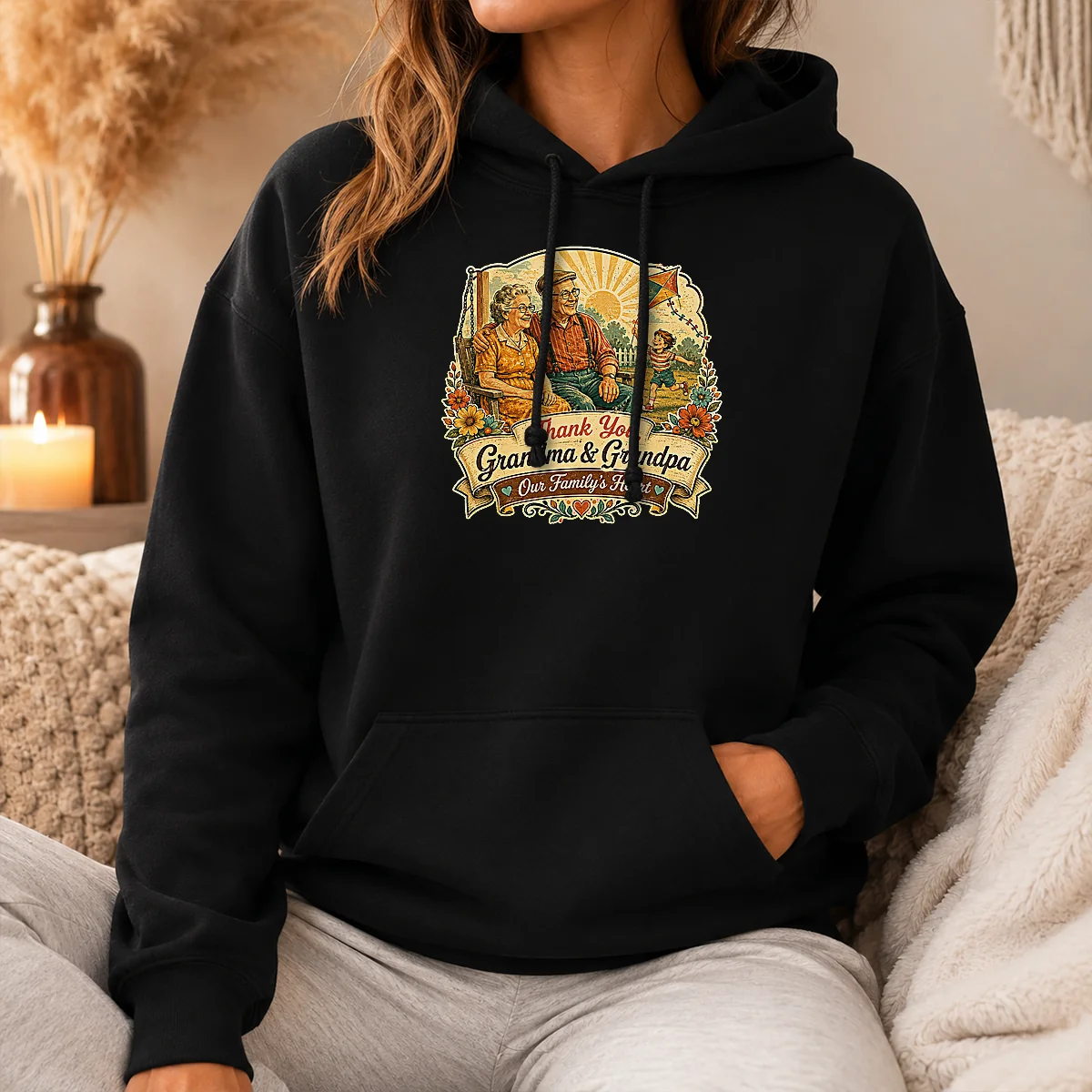 Pretty Grandparents Day Vintage Thank You Grandma Grandpa Shirt - Image 5