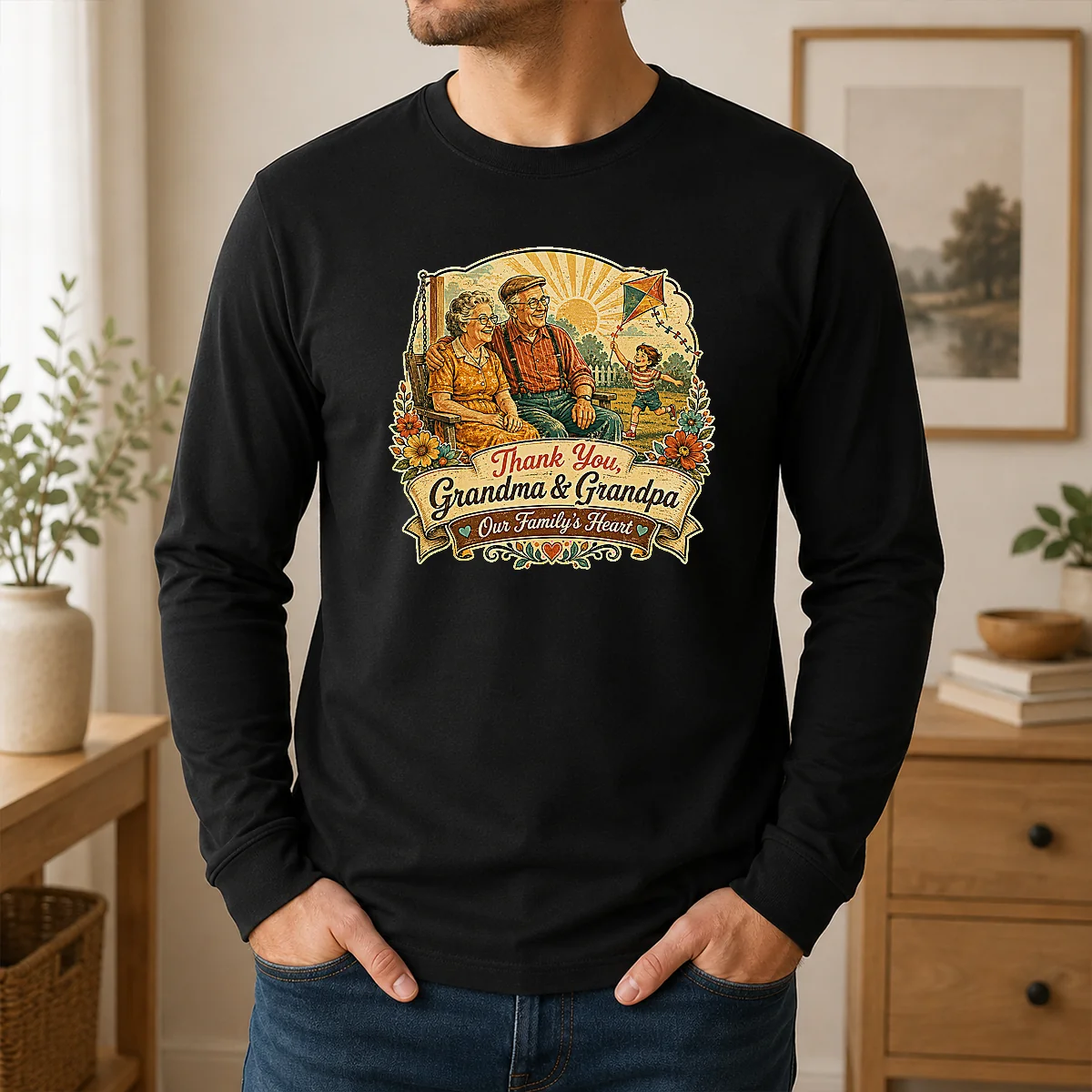 Pretty Grandparents Day Vintage Thank You Grandma Grandpa Shirt - Image 6
