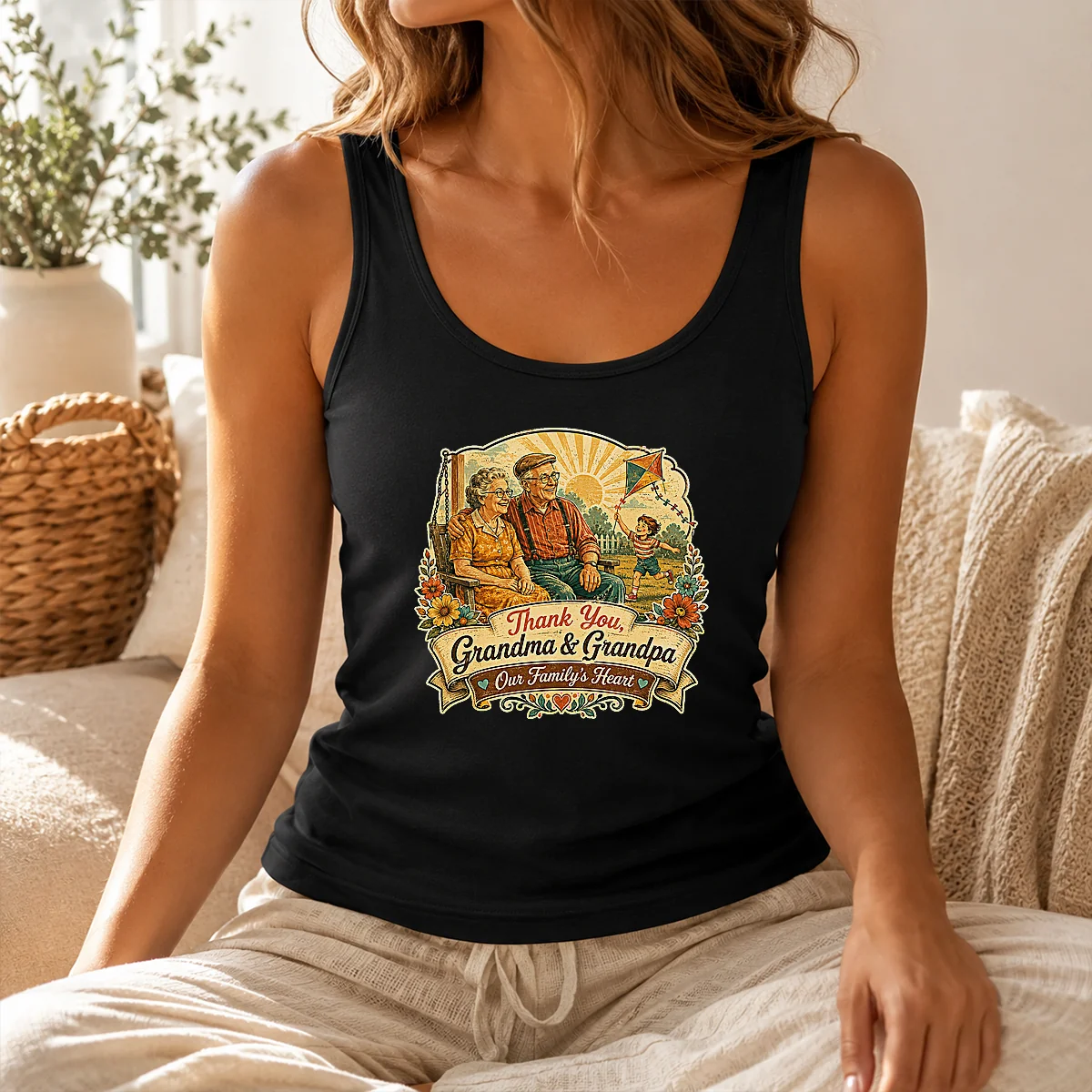Pretty Grandparents Day Vintage Thank You Grandma Grandpa Shirt - Image 3