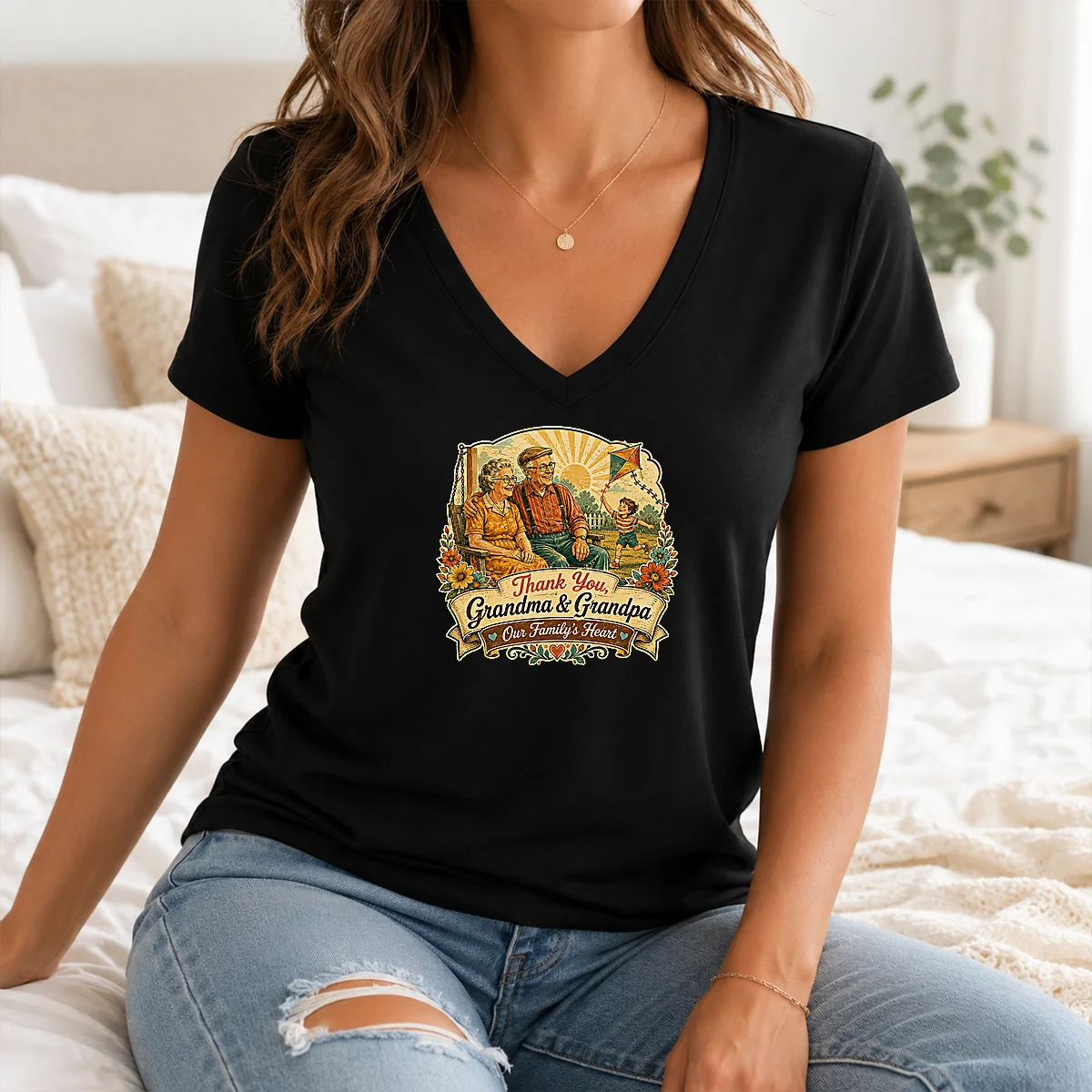 Pretty Grandparents Day Vintage Thank You Grandma Grandpa Shirt - Image 2