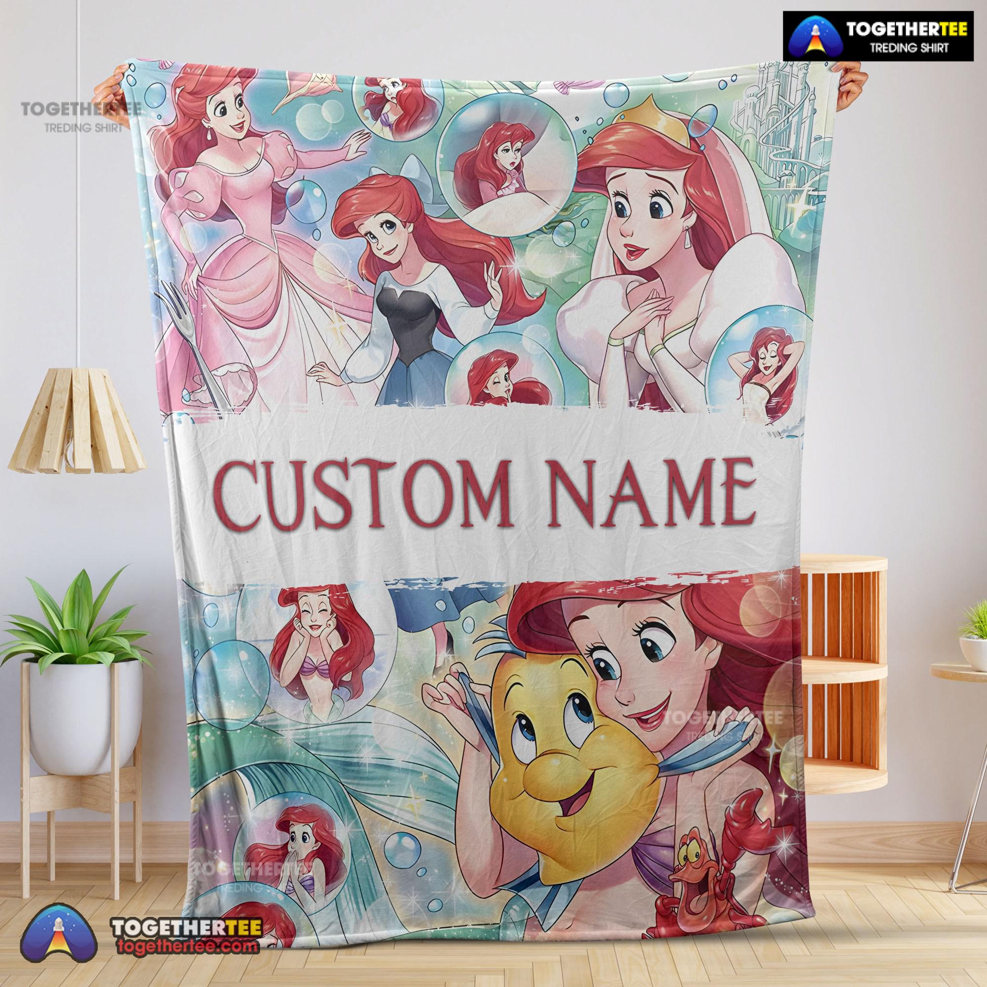 Official The Little Mermaid Blanket Ariel Princess Fleece Family Princess Customized Blanket
