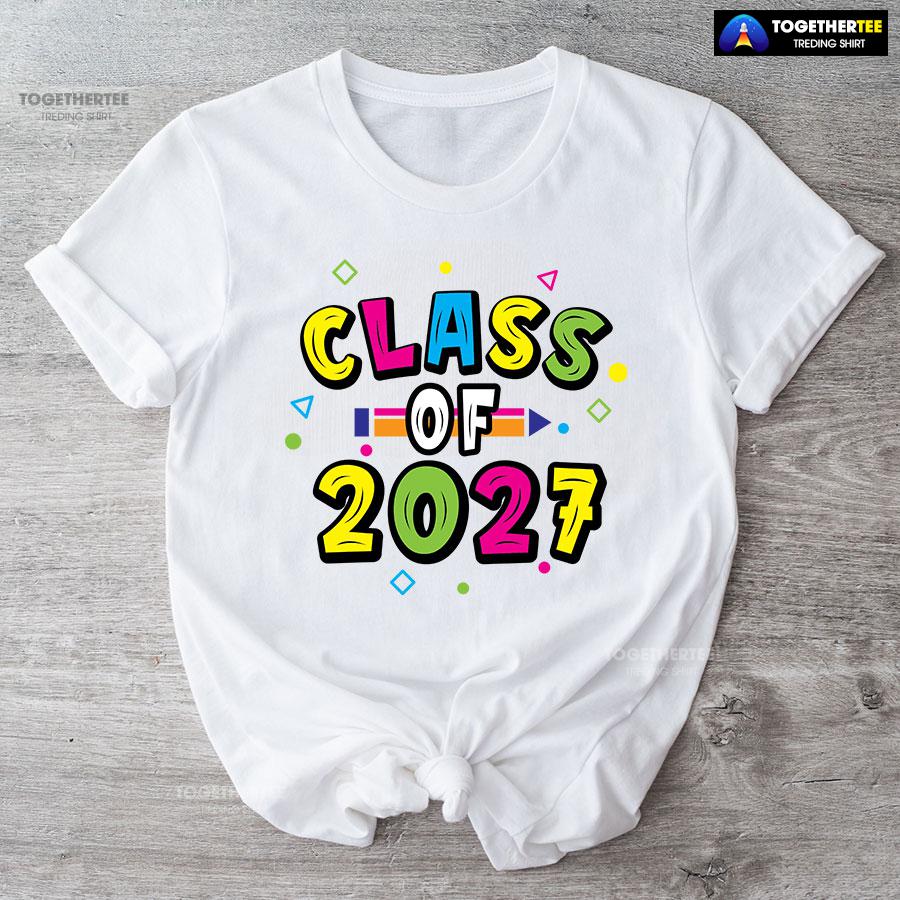 Class Of 2027 Crayon Student Back To School T-Shirt