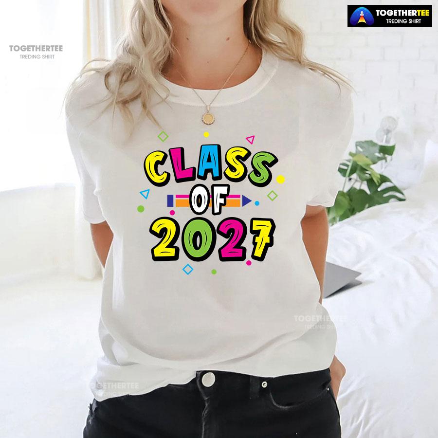 Class Of 2027 Crayon Student Back To School T-Shirt - Image 3
