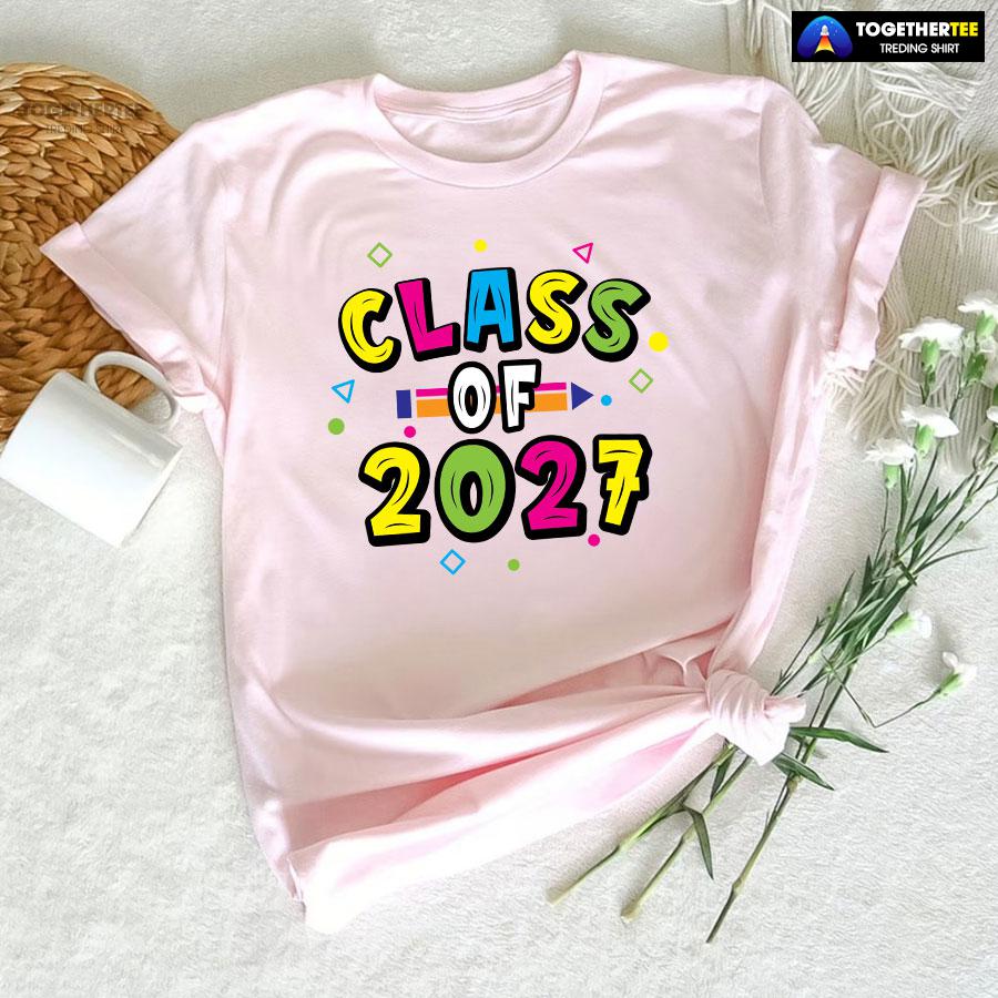Class Of 2027 Crayon Student Back To School T-Shirt - Image 6