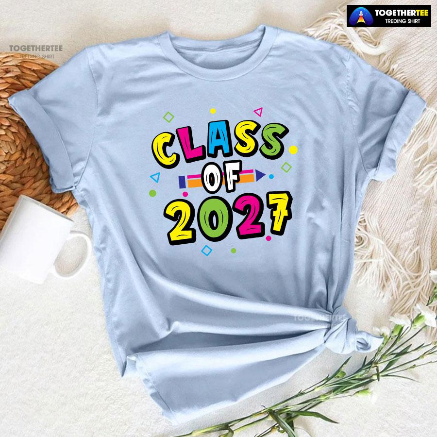 Class Of 2027 Crayon Student Back To School T-Shirt - Image 7