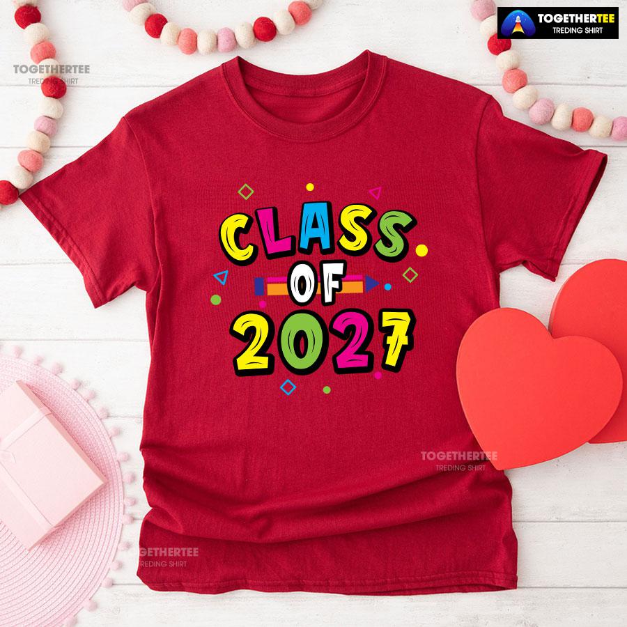 Class Of 2027 Crayon Student Back To School T-Shirt - Image 9