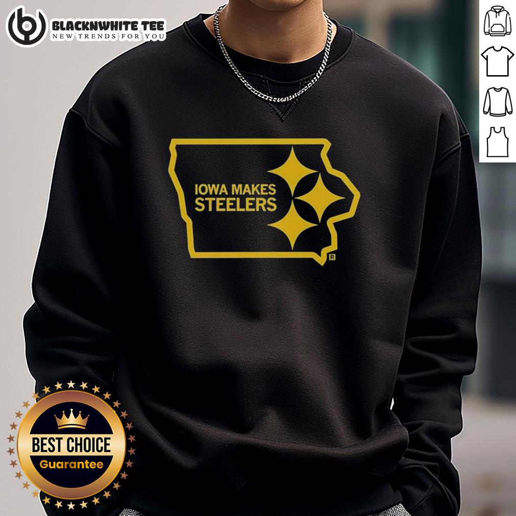 Nice Iowa Makes Steelers State Outline Logo T-Shirt - Image 5