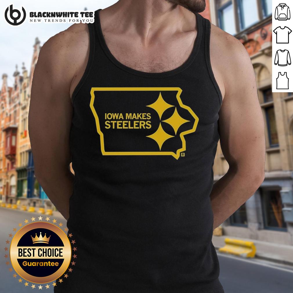 Nice Iowa Makes Steelers State Outline Logo T-Shirt - Image 4