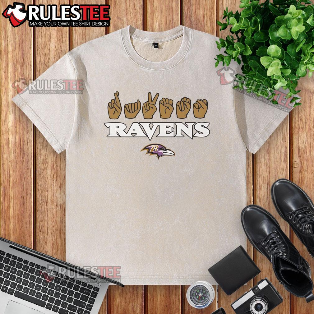 Official Baltimore Ravens Football Homage Youth Love Sign Hand Signals T-Shirt - Image 6