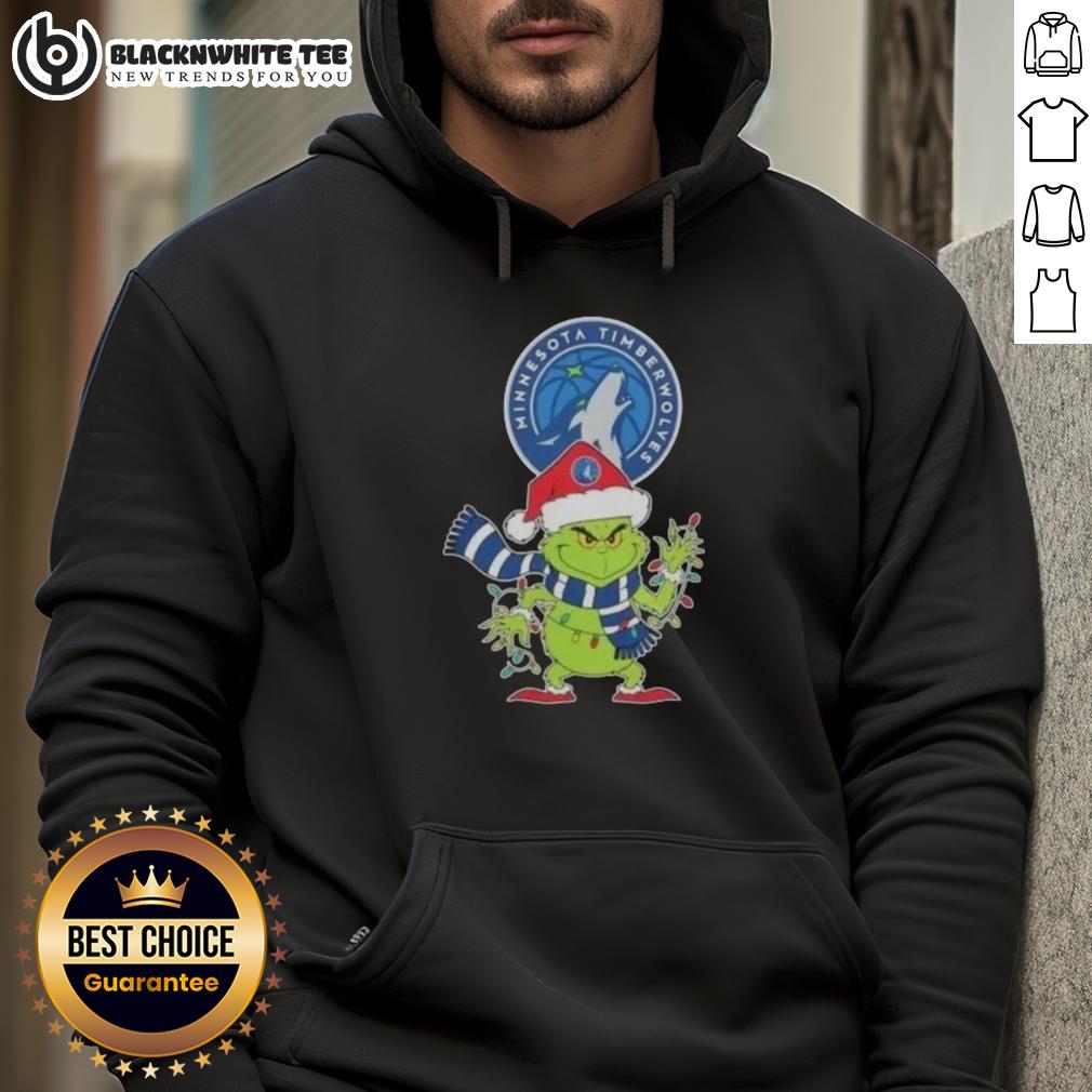 Awesome 2025 Minnesota Timberwolves Christmas Grinch Santa Hat Holiday T-Shirt - Image 2