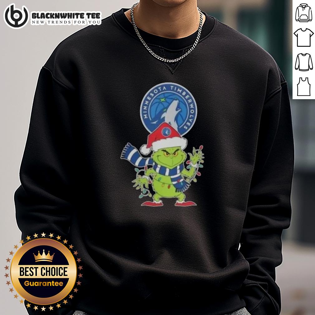 Awesome 2025 Minnesota Timberwolves Christmas Grinch Santa Hat Holiday T-Shirt - Image 5