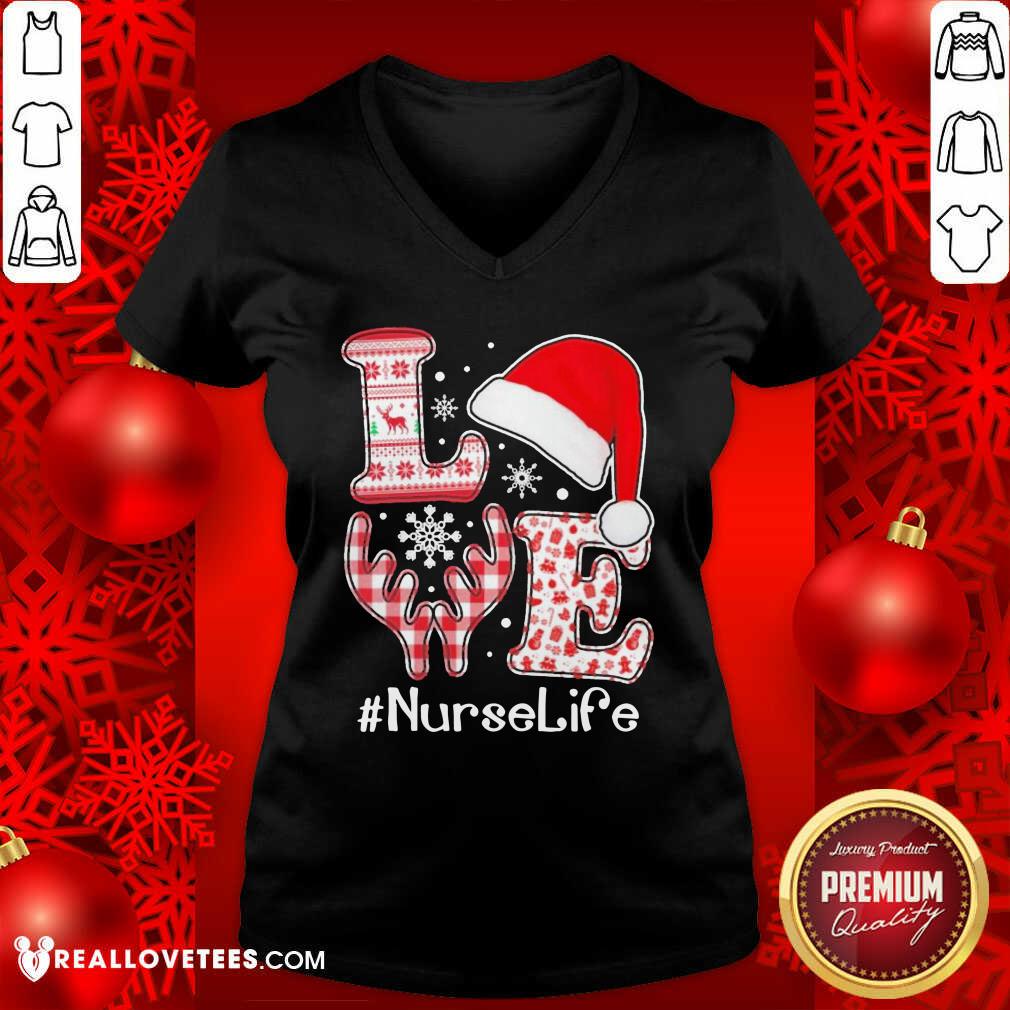 Funny Love Hat Santa And Reindeer #Nurselife Ugly Christmas Shirt - Image 5