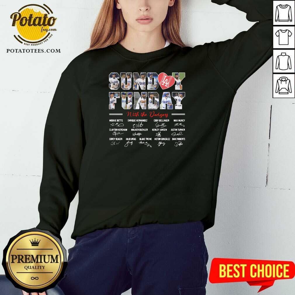 Funny Sunday Funday With The Los Angeles Dodgers Team Signatures Shirt - Image 4