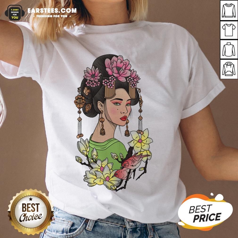Premium Girl Flowers Bird Vignette Shirt - Image 3