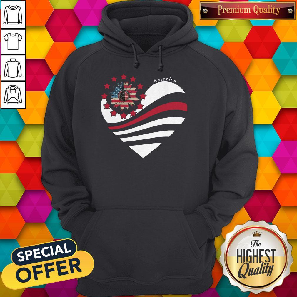 Sunflower Heart American Flag Independence Day Shirt - Image 3