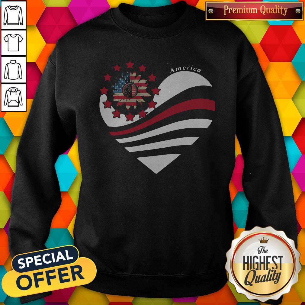 Sunflower Heart American Flag Independence Day Shirt - Image 5