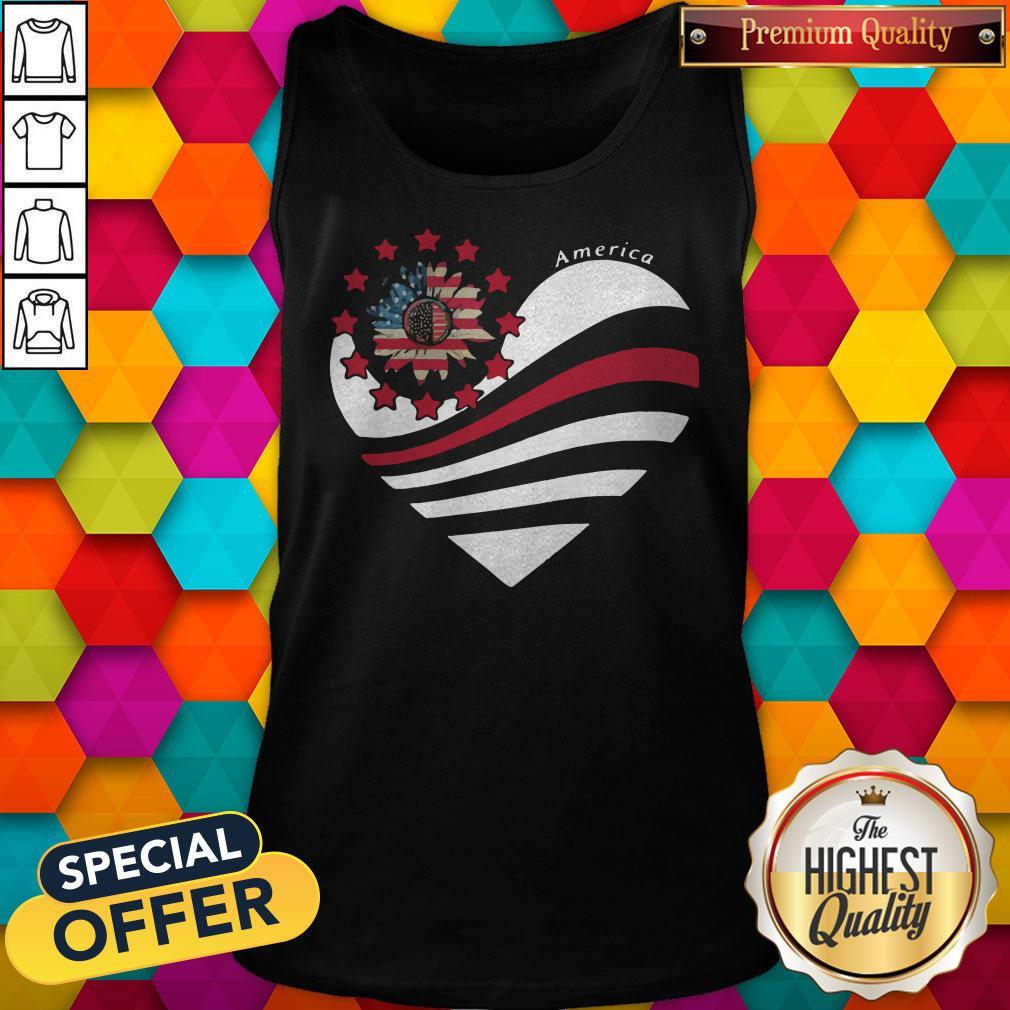 Sunflower Heart American Flag Independence Day Shirt - Image 4