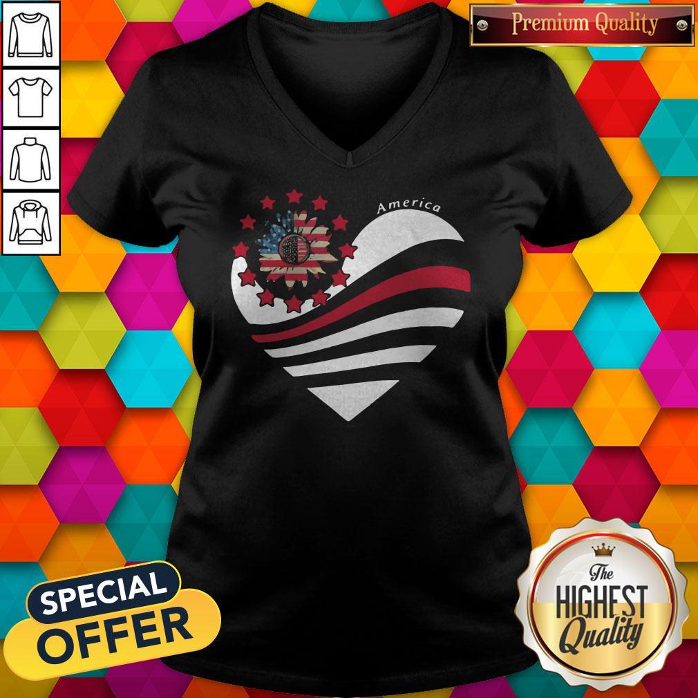 Sunflower Heart American Flag Independence Day Shirt - Image 2
