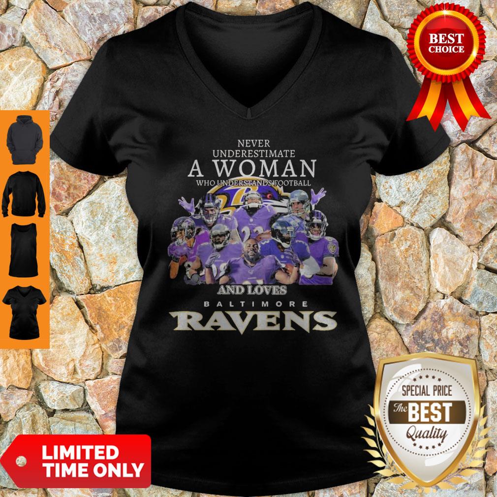 Never Underestimate A Woman Who Understands Football And Loves Baltimore Ravens Shirt - Image 2