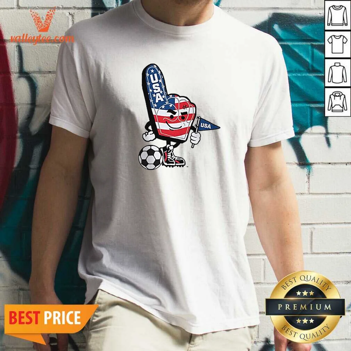 Funny USA Soccer Mascot Foam Finger With Ball And Pennant Shirt
